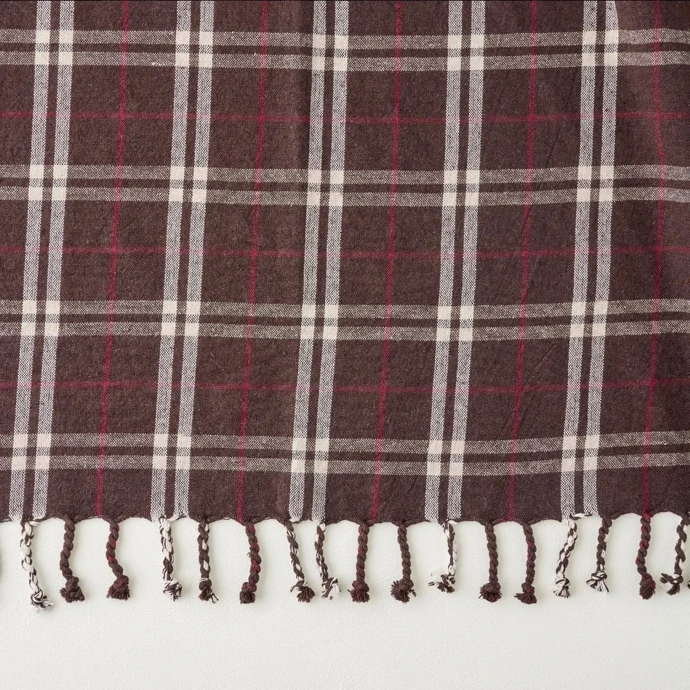 Magnolia‎ Harmony Throw Chestnut Brown Plaid 50x60 Cotton Fringed Christmas 2024